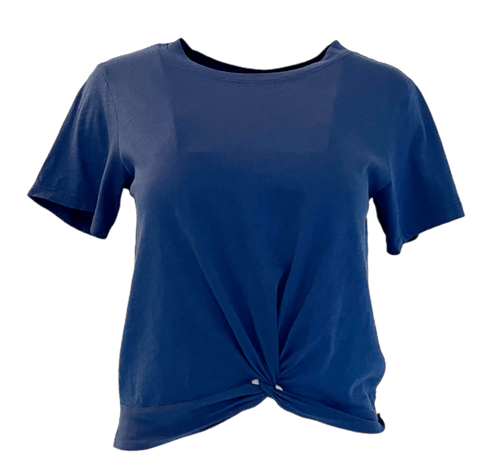 Bobi Knot Hem Short Sleeve Crop Crewneck Tee, Naval 