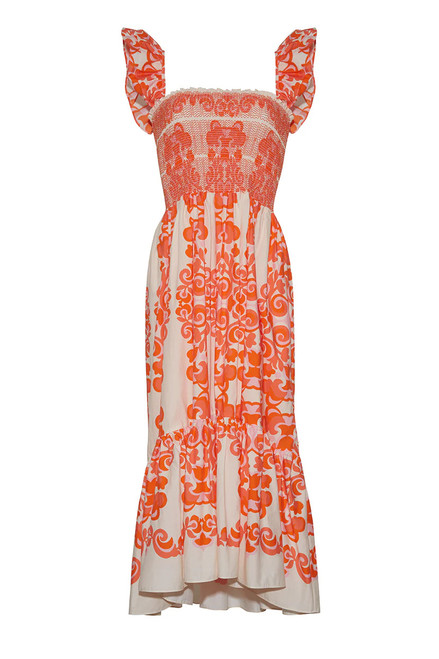 Cara Cara Ruby Dress, Venice Scroll Mandarin Red