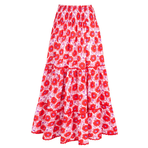 Pink City Prints Lottie Skirt, Geranium Poppy