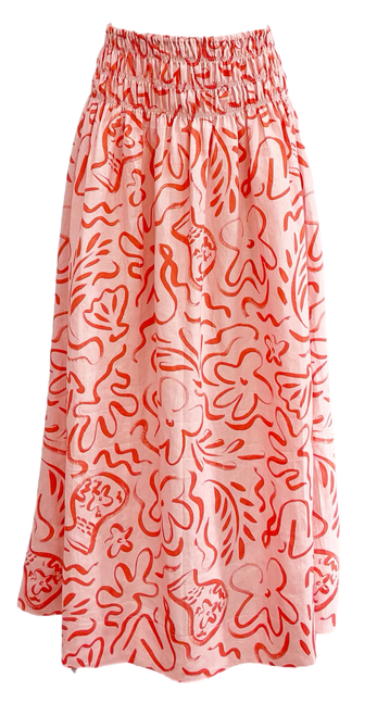 LJC Taj Printed Linen Skirt Dress, Island Escape Orange