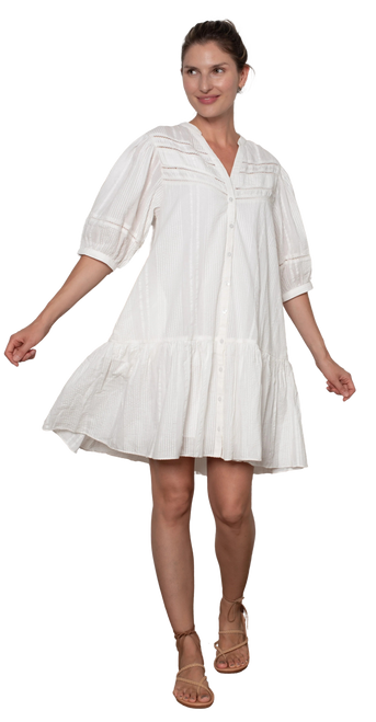 Ophelia & Indigo Pippa Dress, White Seersucker Stripe