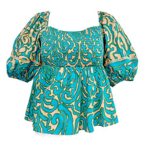 Anna Cate Violet Blouse, Teal Block
