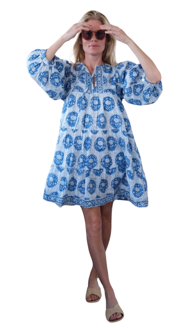 Marea Casita Dress, Blue White Multi 