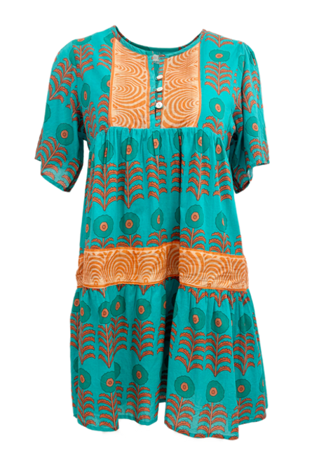 Marea Tiki Cover Up, Teal Poppy
