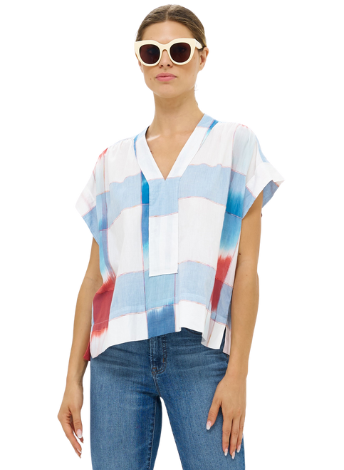 Oliphant Roll Sleeve Top, Montauk Blue