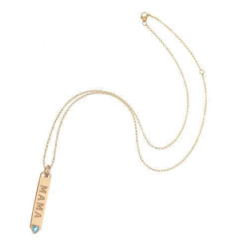 Jane Win Joy Mama Bar Pendant Adjustable Delicate Chain, Blue Topaz