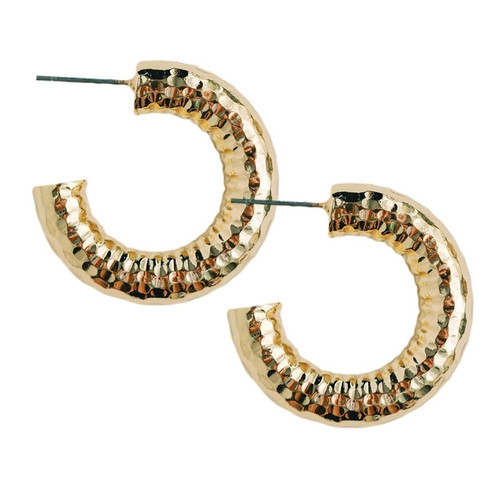 Vintage Style Hoop Earrings, Hammered Gold
