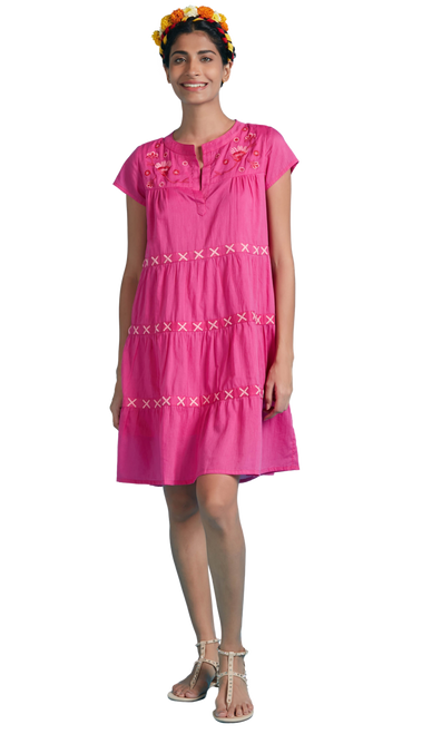 Ro's Garden Isabel Short Dress, Pink Solid