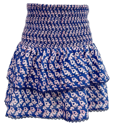 Bell Pleated Smocked Mini, Navy Red