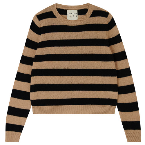 Jumper 1234 Cashmere Stripe Crew, Camel Black
