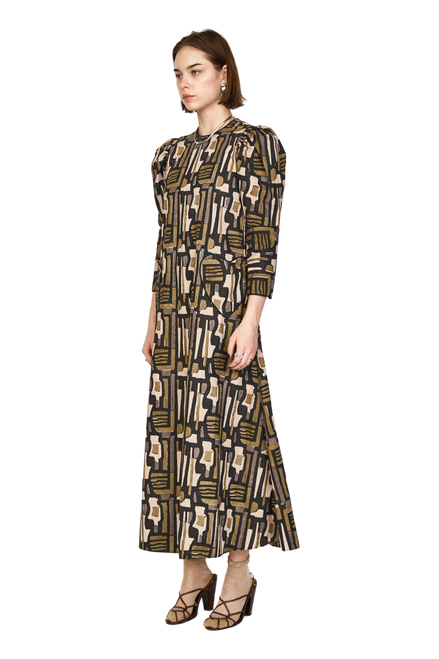 Mirth Cassis Dress, Olive Labyrinth