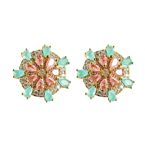 Sparkling Sand Dollar Stud Earrings, Pink and Turquoise