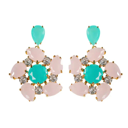 Diamond Pinwheel Statement Earrings, Pink and Turquoise