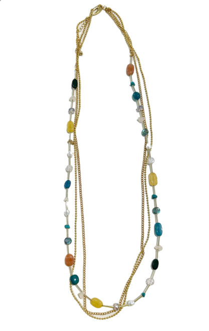 The Liv Triple Strand Gold Necklace, Gold Multi Stone The Liv Triple Strand Gold Necklace, Gold Multi Stone