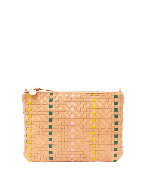 Clare V. Flat Clutch, Bisque Woven Checker Stripe