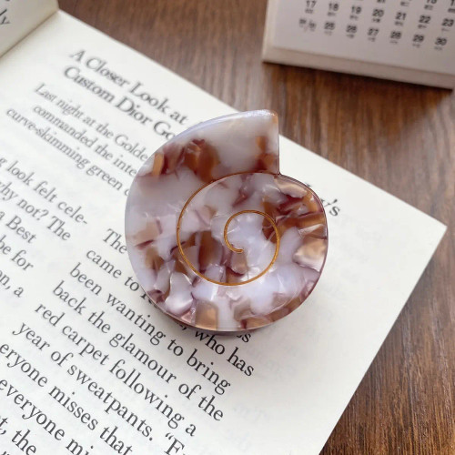 Small Round Swirly Seashell Claw Clip, Brown Ivory