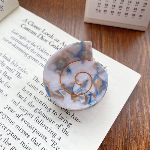 Small Round Swirly Seashell Claw Clip, Blue Ivory