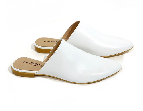 Raleigh Label White Leather Slide