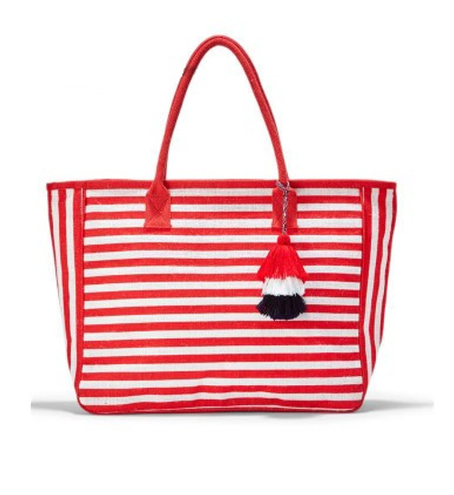 Nantucket Jute Tote, Red Stripe