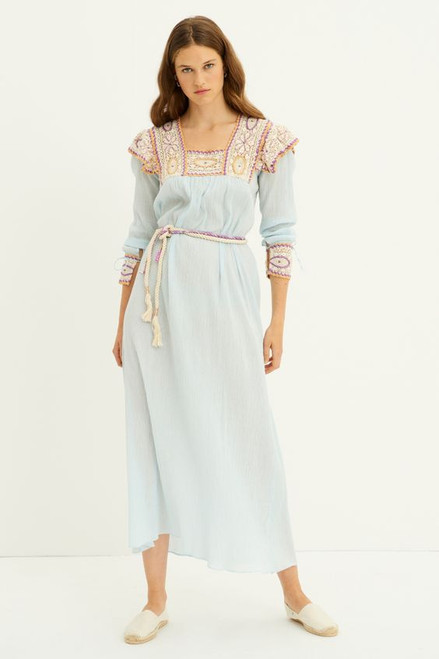 Antik Batik Lucia Crochet Dress, Sky Blue