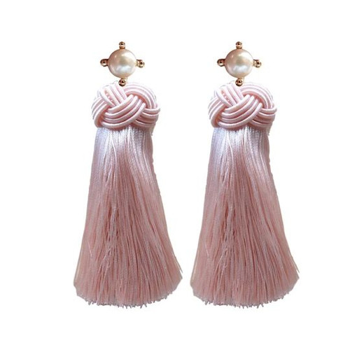 Pearl Tassel Earrings, Pink Champagne