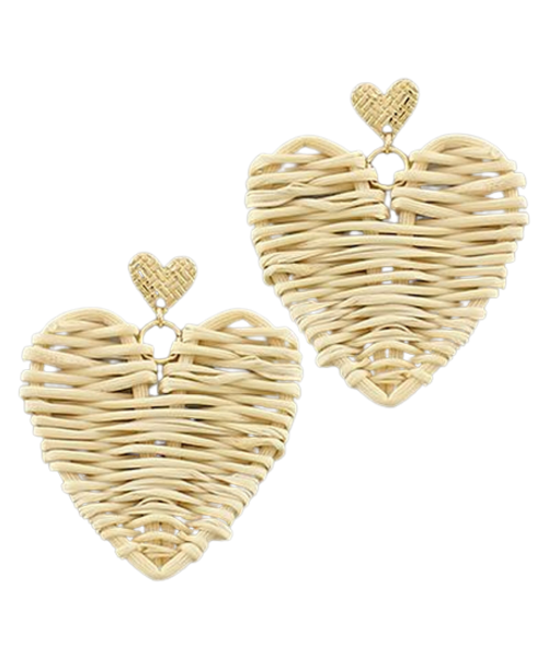 Rattan Heart Earrings, Ivory 