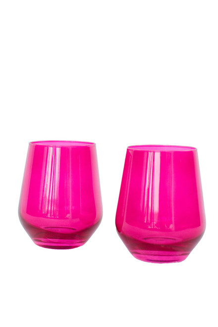 Estelle Stemless Wine Glass Set of 2, Fuchsia