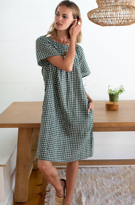 Emerson Fry Colette Short Dress, Moss Gingham