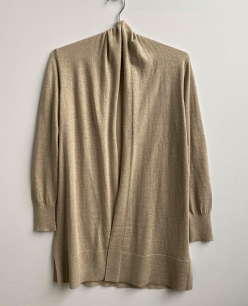 White + Warren Cotton Silk Long Open Cardigan, Latte