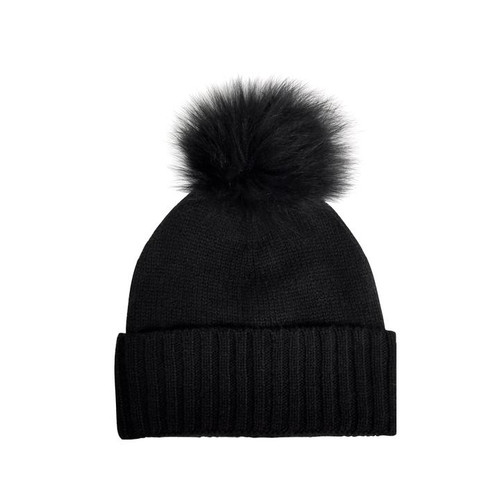 Hat Attack Cashmere Cuff Slouchy Beanie with Real Pom, Black