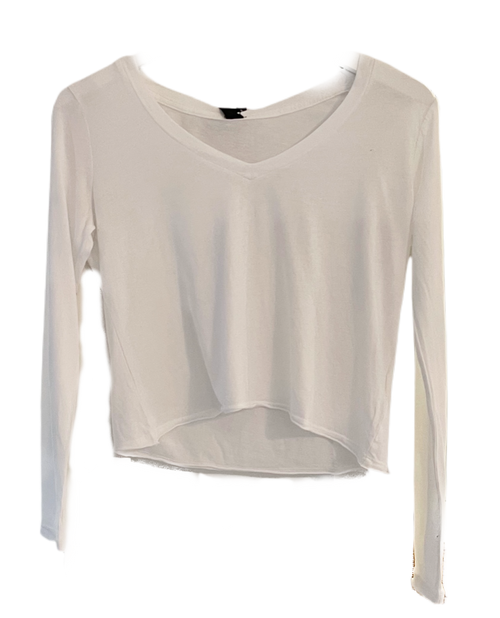 Bobi Cropped V-Neck Long Sleeve Tee, White