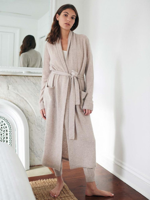 White + Warren Cashmere Long Robe, Heather Oak 