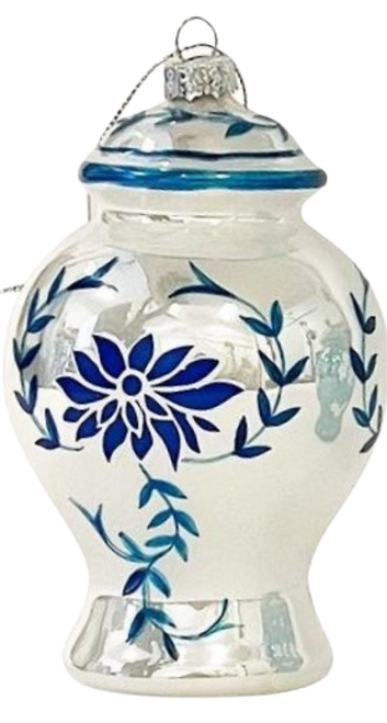 Two's Company Blue and White Hand-Crafted Ornament, Ginger Jar White