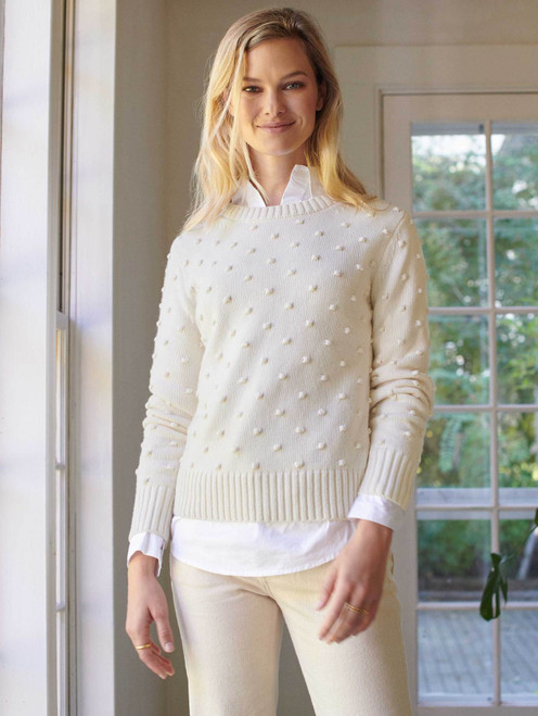 White + Warren Cotton Bobble Stitch Sweater, White