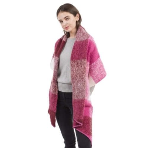 Monkee's Color Faded Block Patter Scarf, Hot Pink 