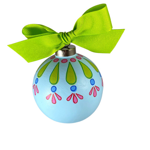 Amanda Petro Ornament, Light Blue with Lime Ribbon 