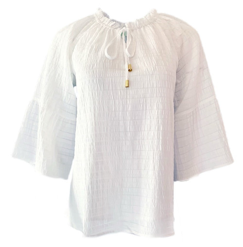 Jade Peasant Flutter Sleeve Top, White