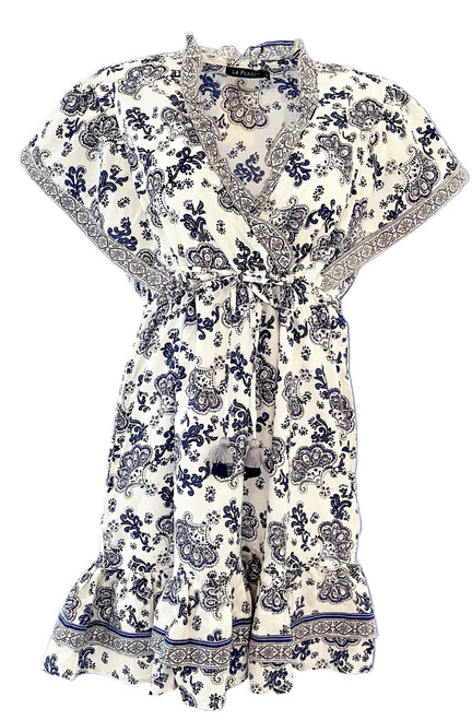 La Plage Ruthie Ruffle Dress, Ikat Navy and White - Monkee's of Mount ...
