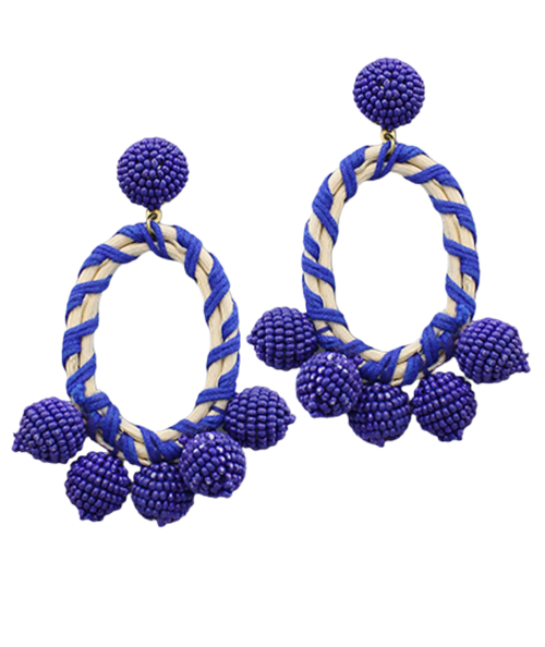 Bead Ball Rattan Earrings, Blue 