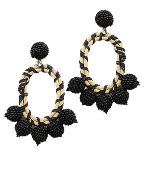 Bead Ball Rattan Earrings, Black