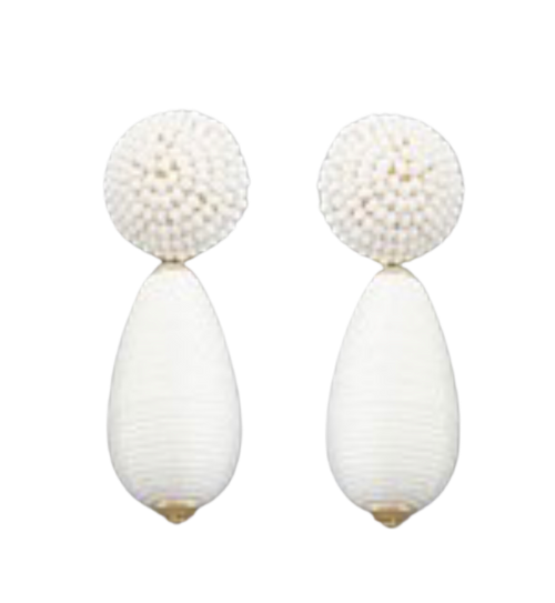 Threaded Teardrop Ball Beaded Earrings, White