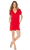 Bobi Roll Sleeve V-Neck Pocket Dress, Red Hot