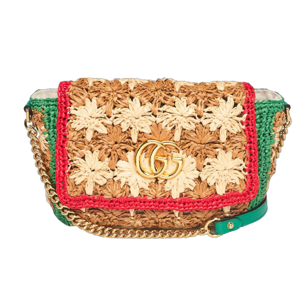 GG Marmont Small Raffia Shoulder Bag in Neutrals - Gucci