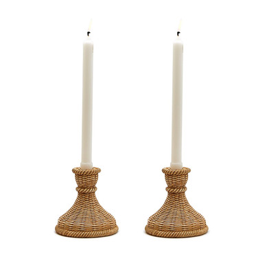 Basket Weave Patterned Candlesticks Set of 2