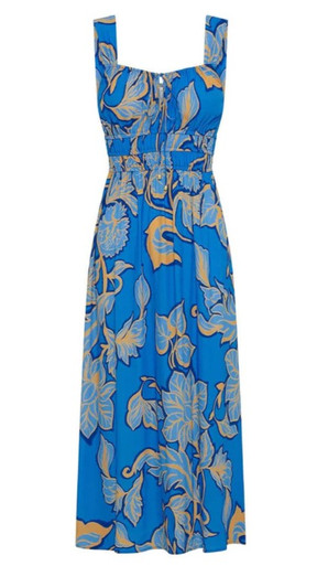 Kivari Taniana Strappy Midi Dress, Blue Floral - Monkee's of Mount Pleasant