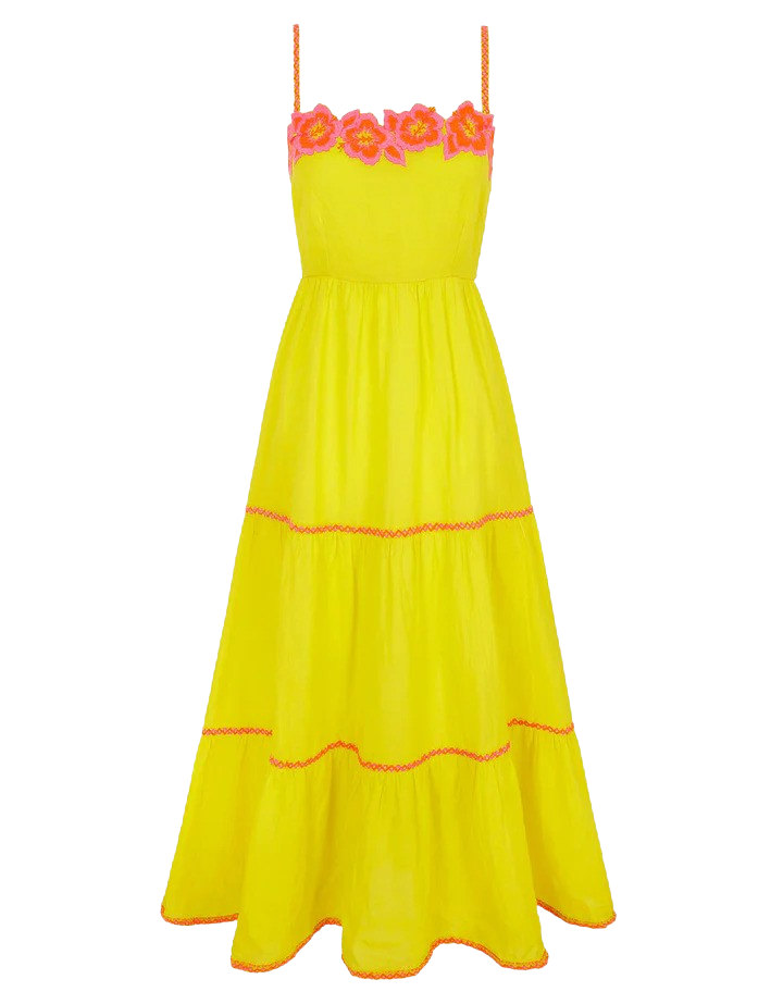 Image of Pink City Prints Loretta Dress, Embroidered Lemon Linen