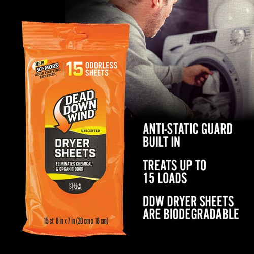 DEAD DOWN WIND -Dryer Sheets 3D Enzyme Scent Prevent-15 Count