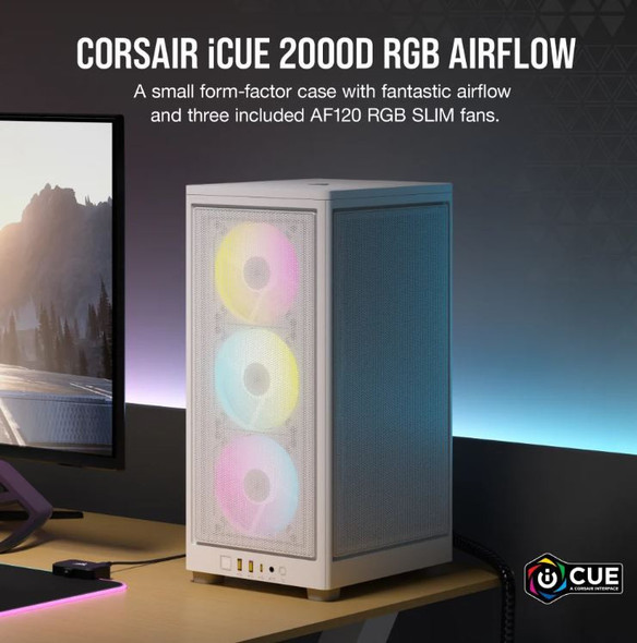 Corsair-iCUE-2000D-RGB-AIRFLOW,-Mesh-Panels,-USB-C,-ICUE,-3x-AF120-RGB-Slim-Fans,-Mini-ITX-Tower---White.-Case-CC-9011247-WW-Rosman-Australia-1