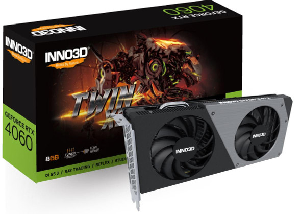 INNO3D-nVidia-GEFORCE-RTX-4060-TWIN-X2-2460MHz-/-17Gbps,-8G-GDDR6,-3xDP+HDMI,-250x118x42mm-N40602-08D6-173051N-Rosman-Australia-1