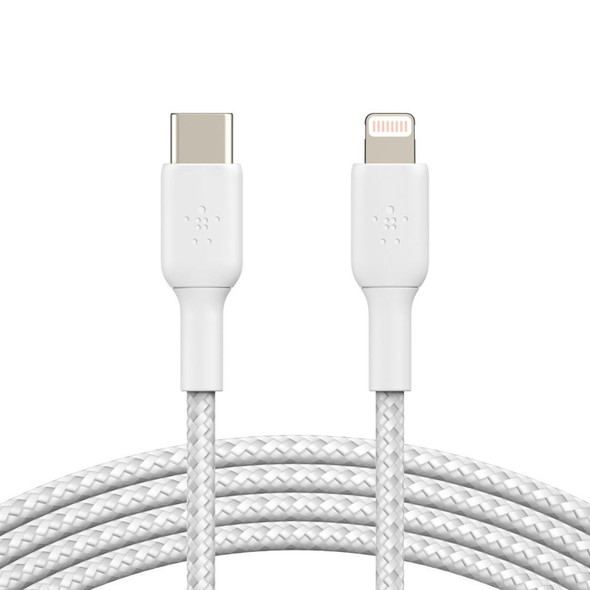 Belkin-BoostCharge-Braided-Lightning-to-USB-C-Cable-(1m/3.3ft)---White(CAA004bt1MWH),-480Mbps,-10K+-bend,-Apple-iPhone-/-iPad-/-Macbook,-2YR-CAA004bt1MWH-Rosman-Australia-1